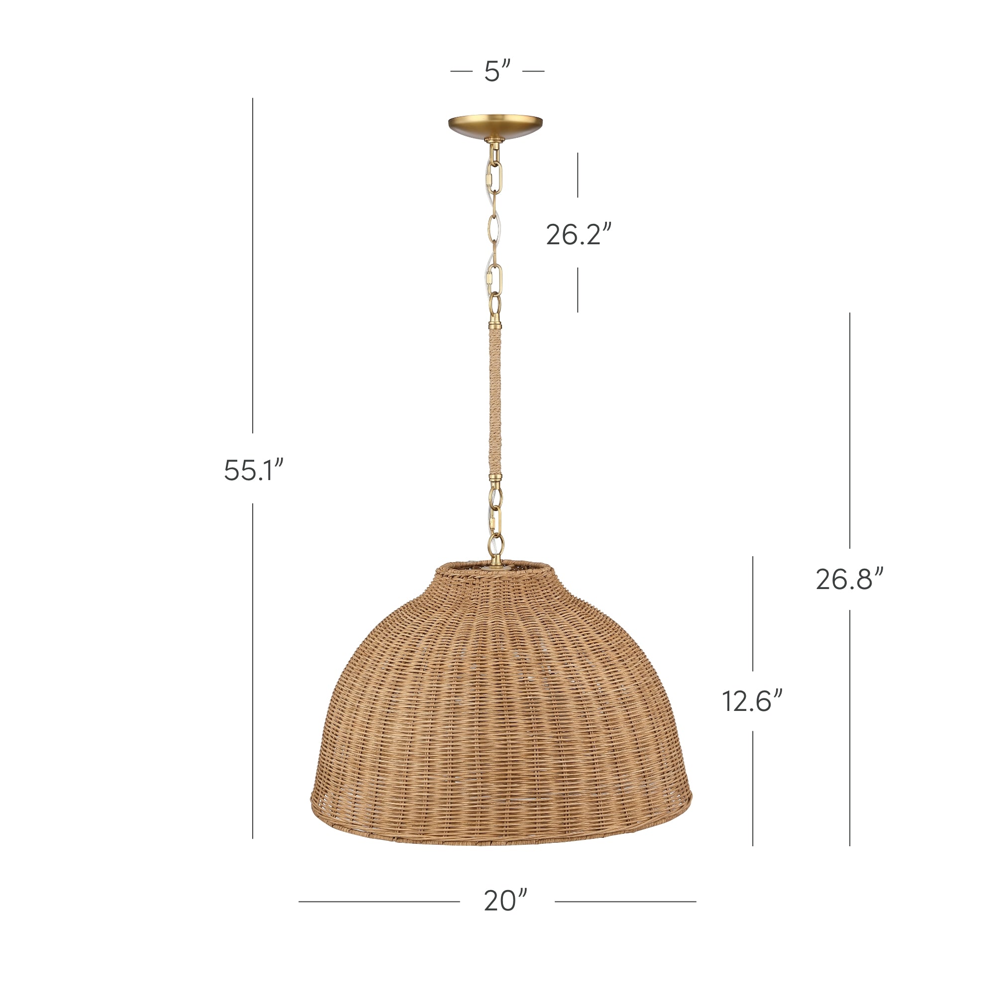 Natural Rattan Pendant Light | Dome Hanging Light Fixture